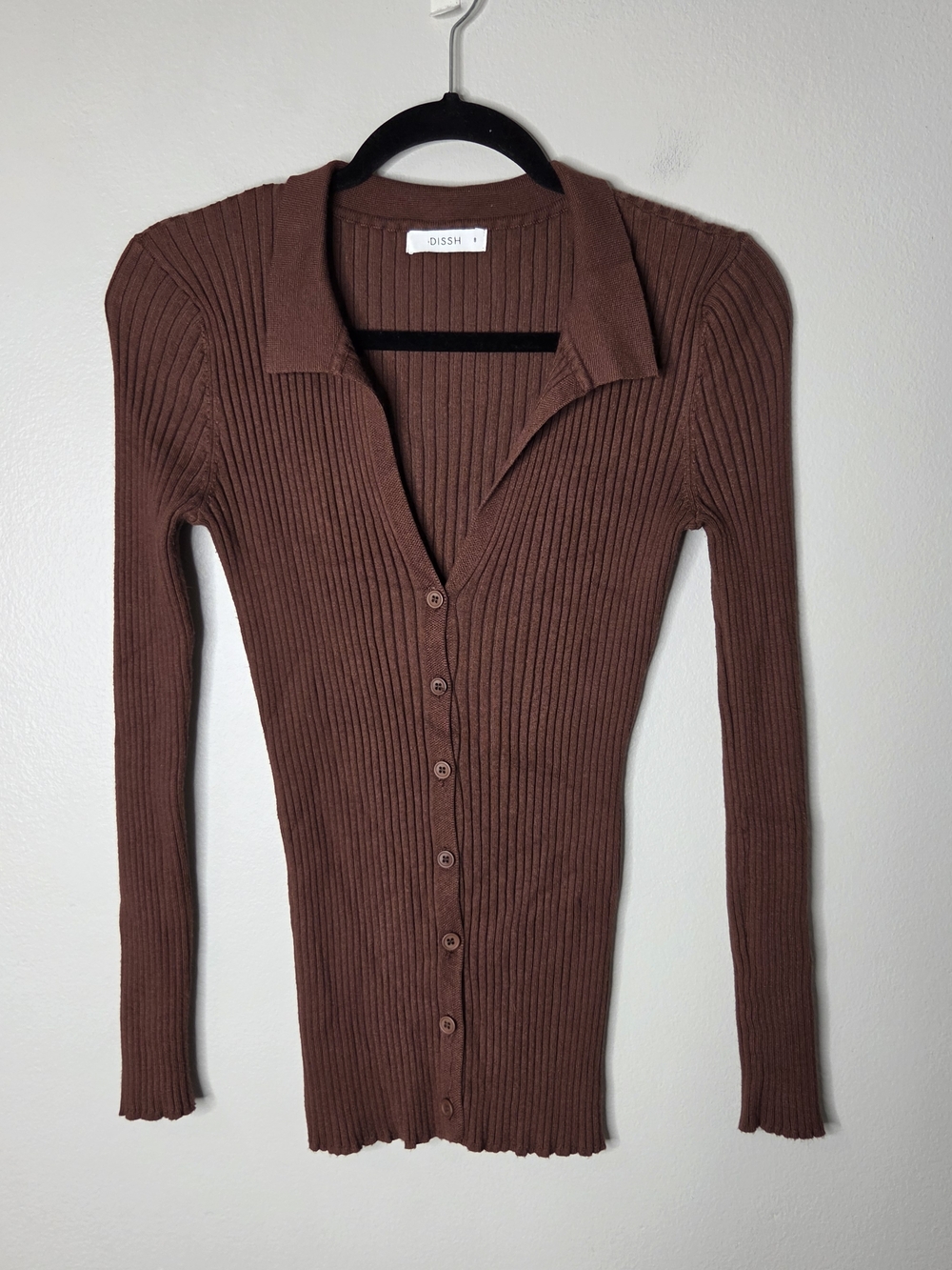 Dissh Ribbed Button-Front Brown Cardigan Sweater